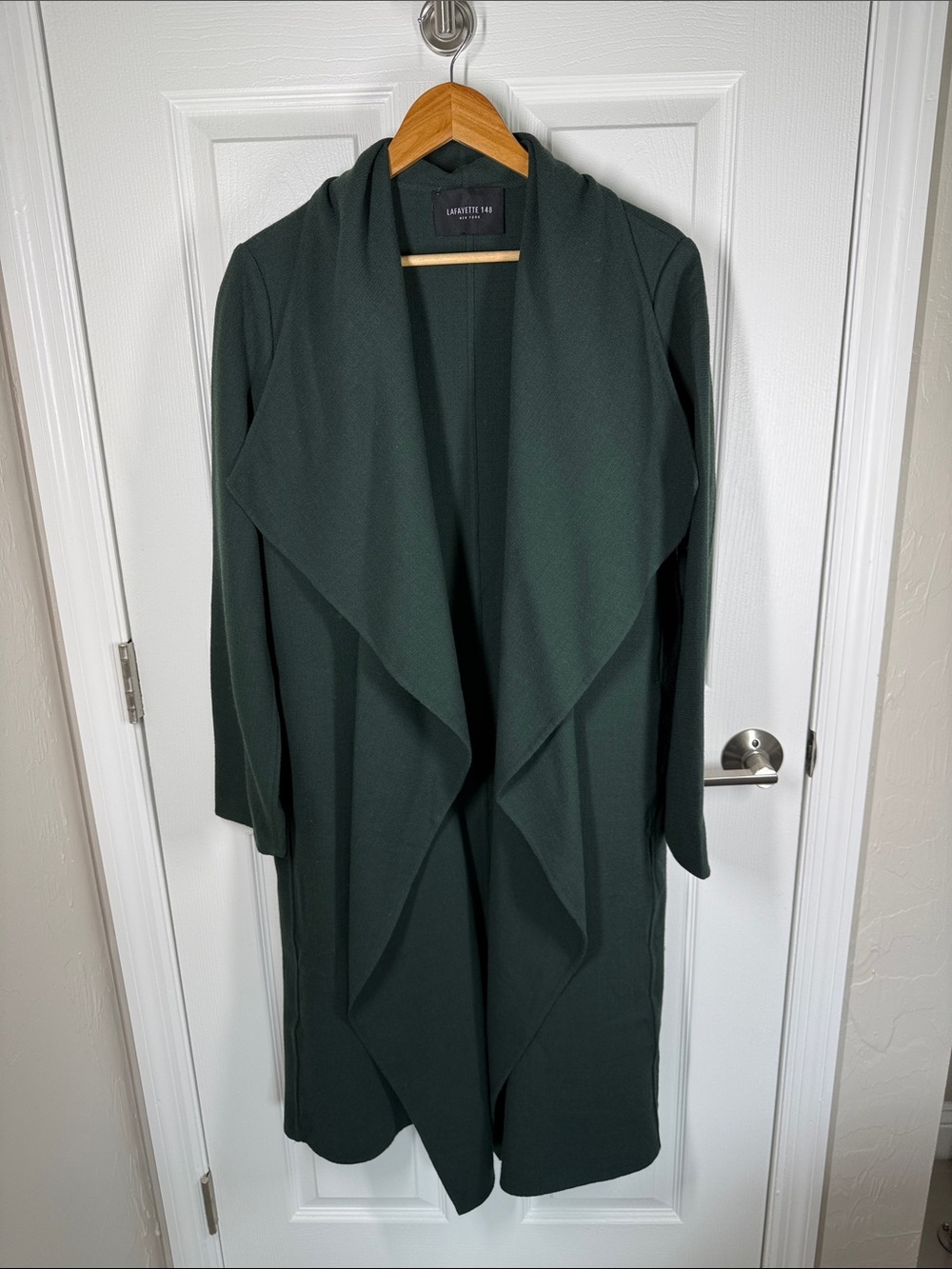 Lafayette 148 green open front wool coat